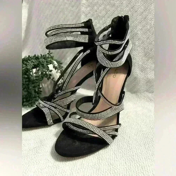 Aldo Haondra Strappy Rhinestone 3” Stiletto Heels Size 8 - Picture 1 of 7